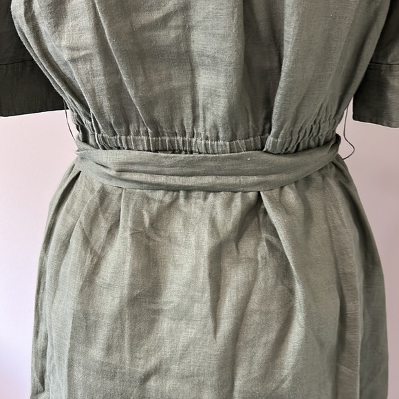 FRAME DENIM Linen Off the Shoulder Dress Olive Green Tie Waist Sz XS - Picture 9 of 12